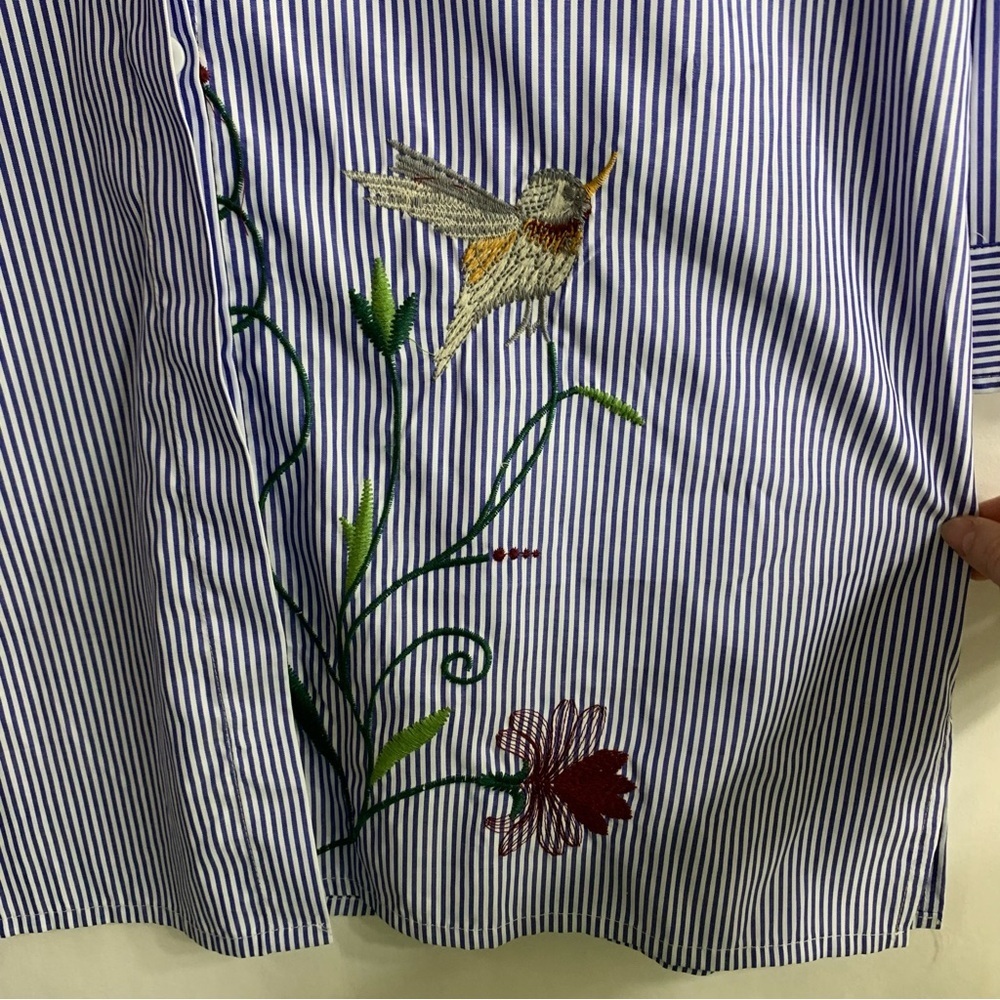 Boohoo Embroidered Detail Striped Shirt Button Down Dress, size 10 - Picture 10 of 13